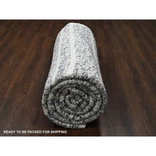 Load image into Gallery viewer, 12&#39;4&quot;x18&#39; Black and Ivory, Modern Striae Design, Thick and Plush, Organic Undyed Wool, Hand Knotted, Oversized Oriental Rug FWR505110