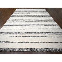 Load image into Gallery viewer, 12&#39;x17&#39;9&quot; Dark Brown and Ivory, Striae Design, Plush Pile, Organic Undyed Wool, Hand Knotted, Oversized Oriental Rug FWR505140