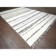 Load image into Gallery viewer, 12&#39;x17&#39;9&quot; Dark Brown and Ivory, Striae Design, Plush Pile, Organic Undyed Wool, Hand Knotted, Oversized Oriental Rug FWR505140