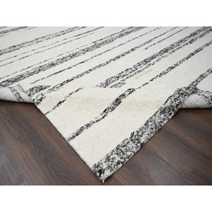 12'x17'9" Dark Brown and Ivory, Striae Design, Plush Pile, Organic Undyed Wool, Hand Knotted, Oversized Oriental Rug FWR505140