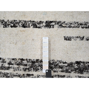 12'x17'9" Dark Brown and Ivory, Striae Design, Plush Pile, Organic Undyed Wool, Hand Knotted, Oversized Oriental Rug FWR505140