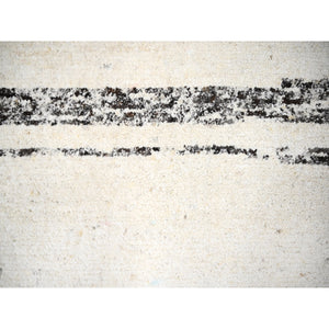 12'x17'9" Dark Brown and Ivory, Striae Design, Plush Pile, Organic Undyed Wool, Hand Knotted, Oversized Oriental Rug FWR505140