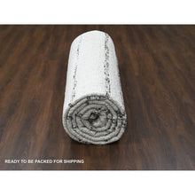 Load image into Gallery viewer, 12&#39;x17&#39;9&quot; Dark Brown and Ivory, Striae Design, Plush Pile, Organic Undyed Wool, Hand Knotted, Oversized Oriental Rug FWR505140