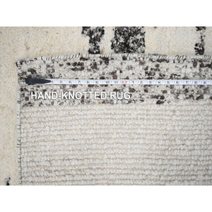 12'x17'9" Dark Brown and Ivory, Striae Design, Plush Pile, Organic Undyed Wool, Hand Knotted, Oversized Oriental Rug FWR505140