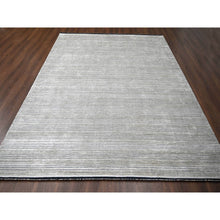 Load image into Gallery viewer, 10&#39;x14&#39; Taupe and Black, Modern Textured and Variegated Line Design, Wool and Plant Based Silk, Hand Loomed, Oriental Rug FWR505176