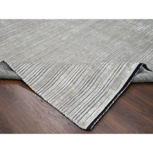Load image into Gallery viewer, 10&#39;x14&#39; Taupe and Black, Modern Textured and Variegated Line Design, Wool and Plant Based Silk, Hand Loomed, Oriental Rug FWR505176
