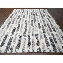 Load image into Gallery viewer, 12&#39;x14&#39;9&quot;, Black and Ivory, Modern Erased Column Design, Thick and Plush, Organic Undyed Wool, Hand Knotted, Oversized Oriental Rug FWR505242
