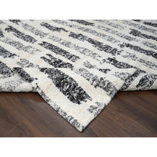 Load image into Gallery viewer, 12&#39;x14&#39;9&quot;, Black and Ivory, Modern Erased Column Design, Thick and Plush, Organic Undyed Wool, Hand Knotted, Oversized Oriental Rug FWR505242