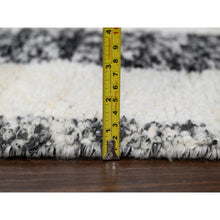 Load image into Gallery viewer, 12&#39;x14&#39;9&quot;, Black and Ivory, Modern Erased Column Design, Thick and Plush, Organic Undyed Wool, Hand Knotted, Oversized Oriental Rug FWR505242