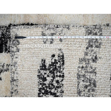 Load image into Gallery viewer, 12&#39;x14&#39;9&quot;, Black and Ivory, Modern Erased Column Design, Thick and Plush, Organic Undyed Wool, Hand Knotted, Oversized Oriental Rug FWR505242