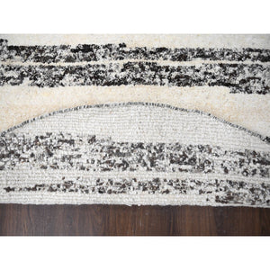 8'x8' Dark Brown and Ivory, Striae Design, Thick and Plush, Organic Undyed Wool Hand Knotted, Round Oriental Rug FWR505290