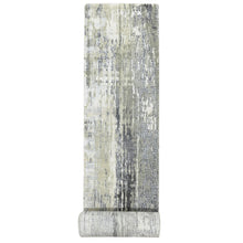 Load image into Gallery viewer, 2&#39;9&quot;x22&#39;3&quot; Taupe, Hand Knotted, Abstract with Mosaic Design, Dense Weave, Wool and Silk, XL Runner Oriental Rug FWR505404