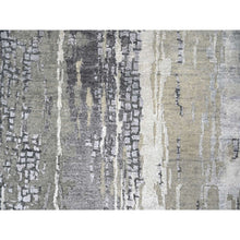 Load image into Gallery viewer, 2&#39;9&quot;x22&#39;3&quot; Taupe, Hand Knotted, Abstract with Mosaic Design, Dense Weave, Wool and Silk, XL Runner Oriental Rug FWR505404