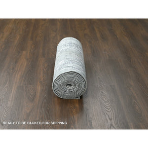 2'9"x22'3" Taupe, Hand Knotted, Abstract with Mosaic Design, Dense Weave, Wool and Silk, XL Runner Oriental Rug FWR505404