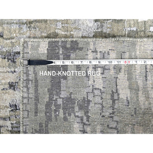2'9"x22'3" Taupe, Hand Knotted, Abstract with Mosaic Design, Dense Weave, Wool and Silk, XL Runner Oriental Rug FWR505404