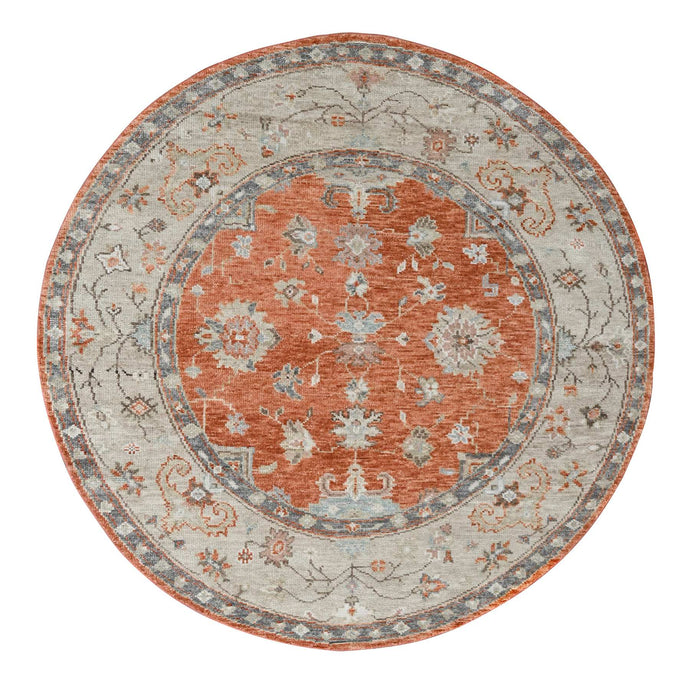 8'x8' Burnt Orange, Oushak Design, Supple Collection, Thick and Plush, Extra Soft Wool, Hand Knotted, Round Oriental Rug FWR505542
