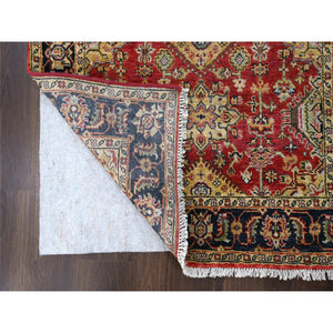 4'1"x6' Red and Black, Karajeh Design, Organic Wool, Hand Knotted, Oriental Rug FWR505566