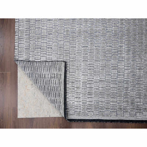 10'x14'4" Gray and Black, Hand Loomed, Modern Textured Roman Floor Design, Wool and Plant Based Silk, Oriental Rug FWR505632