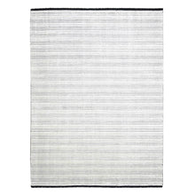 Load image into Gallery viewer, 9&#39;x12&#39;1&quot; Black and Ivory, Modern Textured and Variegated Line Design, Wool and Plant Based Silk, Hand Loomed, Oriental Rug FWR505680