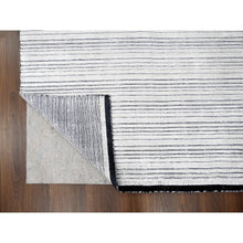 Load image into Gallery viewer, 9&#39;x12&#39;1&quot; Black and Ivory, Modern Textured and Variegated Line Design, Wool and Plant Based Silk, Hand Loomed, Oriental Rug FWR505680