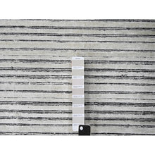 Load image into Gallery viewer, 9&#39;x12&#39;1&quot; Black and Ivory, Modern Textured and Variegated Line Design, Wool and Plant Based Silk, Hand Loomed, Oriental Rug FWR505680