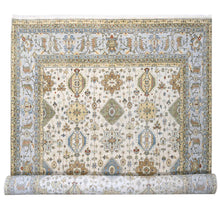 Load image into Gallery viewer, 12&#39;1&quot;x14&#39;9&quot; Ivory, Hand Knotted, Pure Wool, Karajeh Design with Tribal Medallions, Oversize Oriental Rug FWR505800