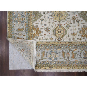 12'1"x14'9" Ivory, Hand Knotted, Pure Wool, Karajeh Design with Tribal Medallions, Oversize Oriental Rug FWR505800