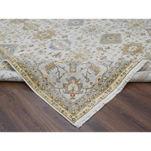 Load image into Gallery viewer, 12&#39;1&quot;x14&#39;9&quot; Ivory, Hand Knotted, Pure Wool, Karajeh Design with Tribal Medallions, Oversize Oriental Rug FWR505800