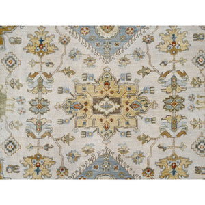 12'1"x14'9" Ivory, Hand Knotted, Pure Wool, Karajeh Design with Tribal Medallions, Oversize Oriental Rug FWR505800