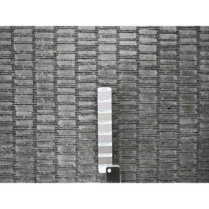 7'10"x10' Gray and Black, Modern Textured Roman Floor Design, Wool and Plant Based Silk, Hand Loomed, Oriental Rug FWR505842