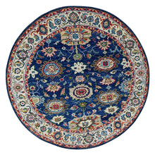 Load image into Gallery viewer, 7&#39;10&quot;x7&#39;10&quot; Denim Blue, Soft Wool, Intrigued Oushak Design, Plush and Lush, Hand Knotted, Supple Collection, Round Oriental Rug FWR505920