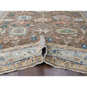 12'x17'9" Camel Brown, Oushak Design, Supple Collection Thick and Plush, Hand Knotted, Pure Wool, Oversize Oriental Rug FWR505962