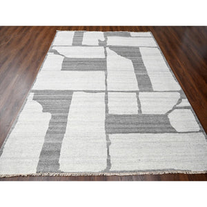 9'x11'8" Grey, Pure Wool, Soft Pile, Hand knotted, Minimalist Design, Natural Dyes, Modern Oriental Rug FWR505992