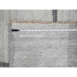 9'x11'8" Grey, Pure Wool, Soft Pile, Hand knotted, Minimalist Design, Natural Dyes, Modern Oriental Rug FWR505992