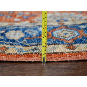 8'x8' Rust Orange and Blue, All over Mahal Design, Supple Collection, Organic Wool, Hand Knotted, Round Oriental Rug FWR506112