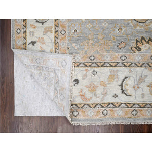 11'10"x14'10" Grey and Ivory, 100% Wool, Hand Knotted Oushak Inspired Supple Collection, Plush and Lush, Oversize Oriental Rug FWR506124