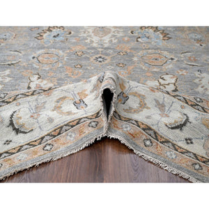 11'10"x14'10" Grey and Ivory, 100% Wool, Hand Knotted Oushak Inspired Supple Collection, Plush and Lush, Oversize Oriental Rug FWR506124