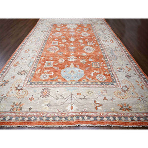 12'x17'8" Burnt Orange, Natural Dyes, Extra Soft Wool, Thick and Plush, Hand Knotted, Oushak Design, Supple Collection, Oversize Oriental Rug FWR506148