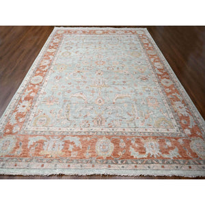 11'10"x14'8" Sage Green, Hand Knotted, Supple Collection, Thick and Plush, Oushak Design, Natural Wool, Oversize Oriental Rug FWR506154
