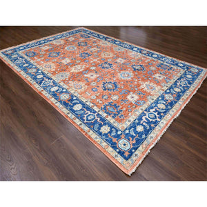 9'10"x14' Rust Orange, Supple Collection, All over Mahal Design, Pure Wool, Hand Knotted, Natural Dyes, Oriental Rug FWR506226