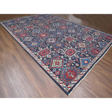 Load image into Gallery viewer, 12&#39;x18&#39; Black, Karajeh Heriz Geometric Design, Supple Collection, Plush and Lush, Organic Wool, Hand Knotted, Oversize Oriental Rug FWR506262