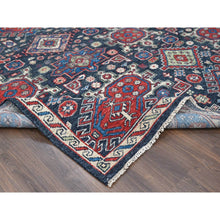 Load image into Gallery viewer, 12&#39;x18&#39; Black, Karajeh Heriz Geometric Design, Supple Collection, Plush and Lush, Organic Wool, Hand Knotted, Oversize Oriental Rug FWR506262