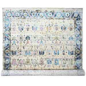 12'x17'9" Ivory and Blue, Transitional Natural Dyes, Oushak Inspired Supple Collection, Natural Wool, Mahal Design, Hand Knotted, Soft Pile, Oversize Oriental Rug FWR506280