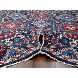 12'x14'10" Black, Soft and Vibrant Pile, Karajeh Heriz Geometric Design, Supple Collection, Plush and Lush, 100% Wool Hand Knotted, Oversize Oriental Rug FWR506322
