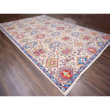 Load image into Gallery viewer, 12&#39;x17&#39;9&quot; Camel with Blue, Karajeh Heriz Geometric Design, Thick and Plush, Pure Wool, Supple Collection, Hand Knotted, Oversize Oriental Rug FWR506334