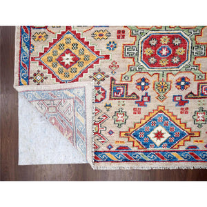 12'x17'9" Camel with Blue, Karajeh Heriz Geometric Design, Thick and Plush, Pure Wool, Supple Collection, Hand Knotted, Oversize Oriental Rug FWR506334