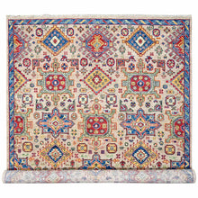 Load image into Gallery viewer, 9&#39;10&quot;x13&#39;10&quot; Camel with Navy Blue, Vegetable Dyes, Karajeh Heriz Geometric Design, Thick and Plush, Natural Wool, Supple Collection, Hand Knotted, Oversize Oriental Rug FWR506394