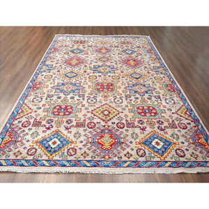 9'10"x13'10" Camel with Navy Blue, Vegetable Dyes, Karajeh Heriz Geometric Design, Thick and Plush, Natural Wool, Supple Collection, Hand Knotted, Oversize Oriental Rug FWR506394