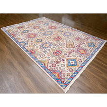 Load image into Gallery viewer, 9&#39;10&quot;x13&#39;10&quot; Camel with Navy Blue, Vegetable Dyes, Karajeh Heriz Geometric Design, Thick and Plush, Natural Wool, Supple Collection, Hand Knotted, Oversize Oriental Rug FWR506394