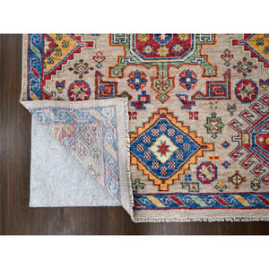 9'10"x13'10" Camel with Navy Blue, Vegetable Dyes, Karajeh Heriz Geometric Design, Thick and Plush, Natural Wool, Supple Collection, Hand Knotted, Oversize Oriental Rug FWR506394